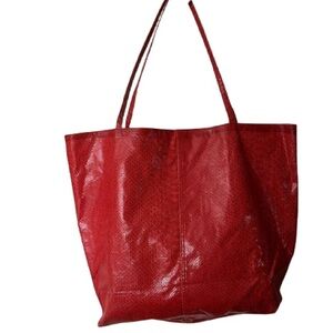 Red Faux Snakeskin Tote by Saks Fifth Avenue